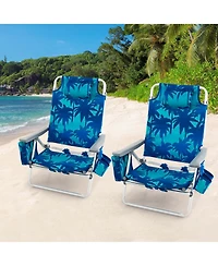 Costway 2-Pack Folding Backpack Beach Chair 5-Position Outdoor Reclining Chairs with Pillow