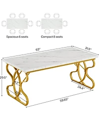 Tribesigns 63-Inch Dining Table for 4-6 People, Rectangular Modern Kitchen Dinner Table for Dining Room, White Faux Marble and Gold