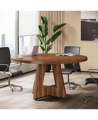 47-Inch Modern Office Desk, Round Home Desk for 4–6 People, Wood Tabletop & Sturdy Base
