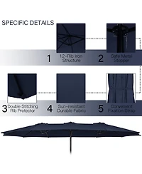 Gymax 15FT Double-Sided Twin Umbrella Sun Shade Outdoor Crank Market Base Patio