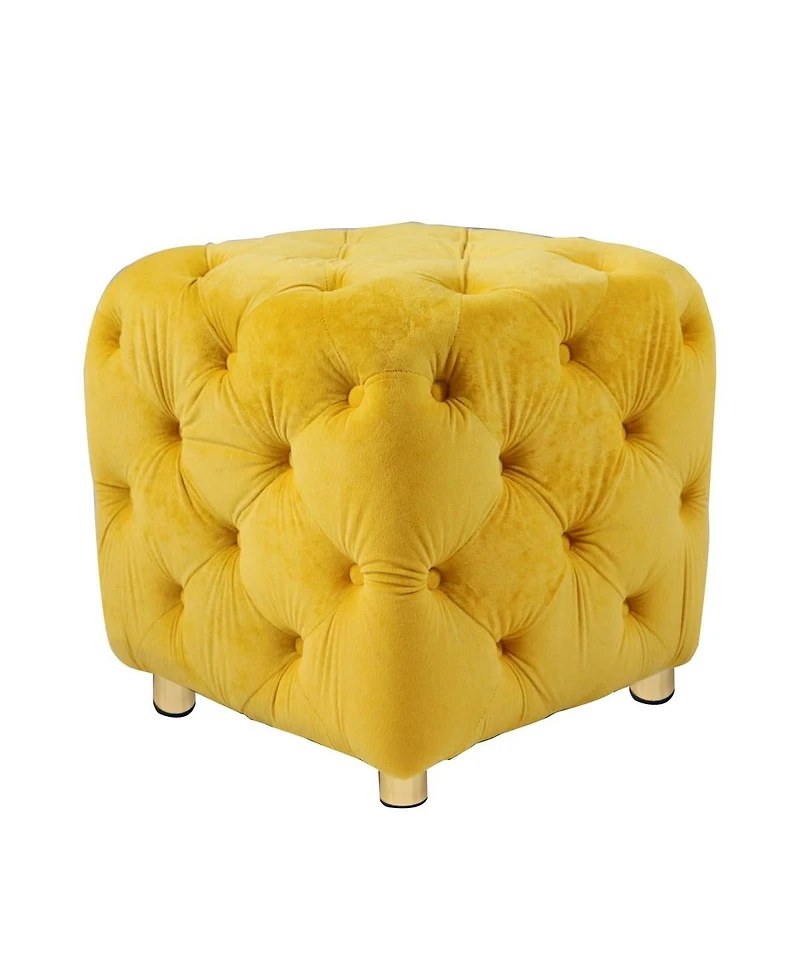 Velvet Upholstered Cube Ottoman with Tufted Design, Hidden Storage, Gold Legs, Footstool for Living Room or Bedroom-The Pop Home