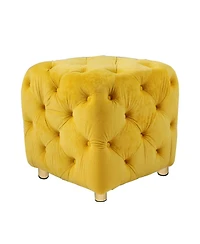 Velvet Upholstered Cube Ottoman with Tufted Design, Hidden Storage, Gold Legs, Footstool for Living Room or Bedroom-The Pop Home