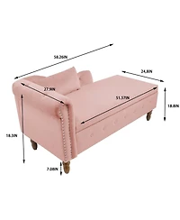 Velvet Upholstered Chaise Lounge with Storage and Pillow, Tufted Rolled Arm Chair Nailhead Trim for Living Room or Bedroom-The Pop Home