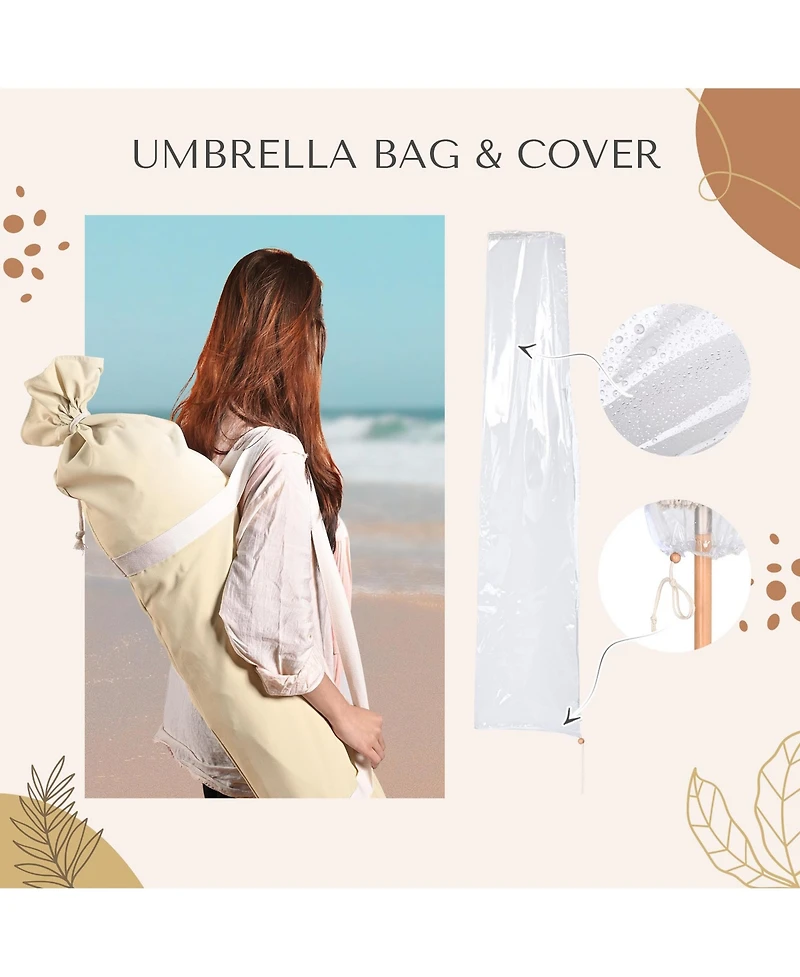 LAGarden Boho 7' Fringe Patio Umbrella with Tassels UPF50+ Boho Style 5-Year-Non-Fading for Outdoor Yard Butter Twisted Root