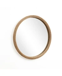 LuxenHome Bamboo Frame Round Accent and Vanity Wall Mirror