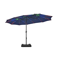 Yaheetech 15 ft Patio Parasol with Multi-Mode Led Lights Strips and Base Stand, Tan