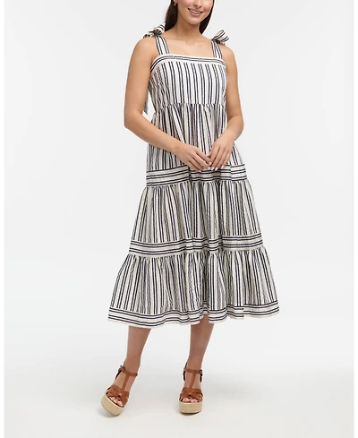 Ellen Tracy Women's Striped Tiered Midi Dress