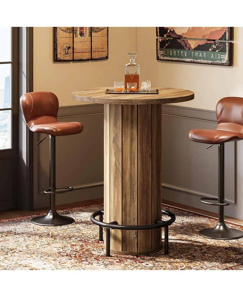 Tribesigns Round Bar Table, 39.4" H Wood Bistro Pub Table with Metal Ring Footrest for Dining Coffee Cocktail Living Room, Small Space(Only Table)