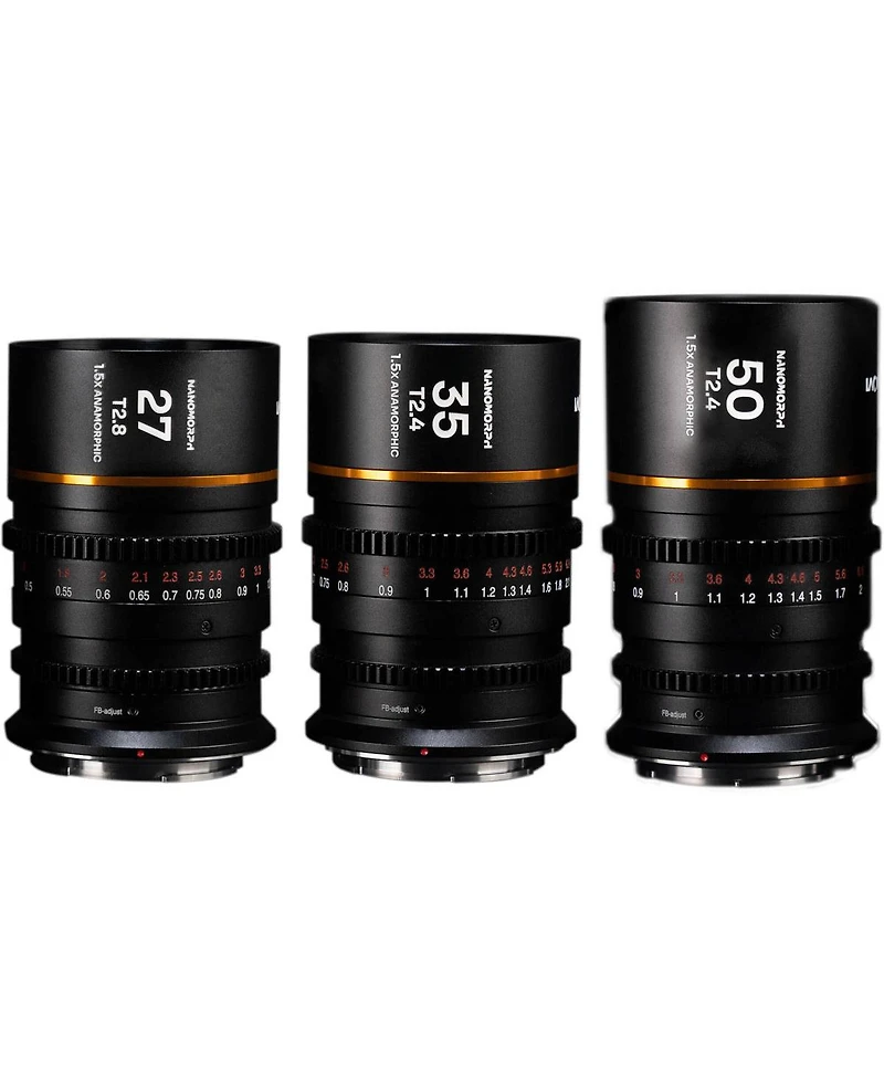 Venus Laowa Nanomorph S35 Prime 3-Lens Bundle with 35mm, 50mm T2.4 and 27mm T2.8 Anamorphic Lens for Dji Dl, Amber Flare