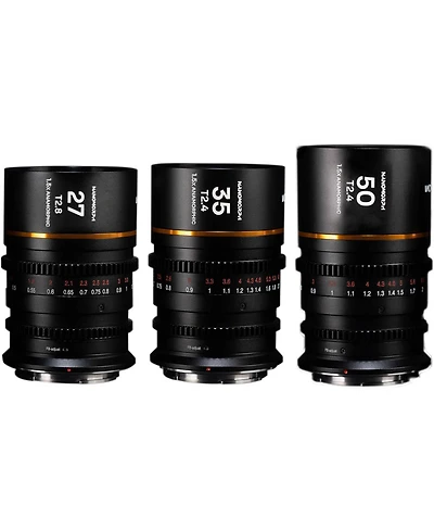 Venus Laowa Nanomorph S35 Prime 3-Lens Bundle with 35mm, 50mm T2.4 and 27mm T2.8 Anamorphic Lens for Dji Dl, Amber Flare