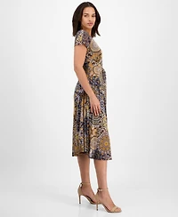 Robbie Bee Petite Printed Tie-Waist Midi Dress