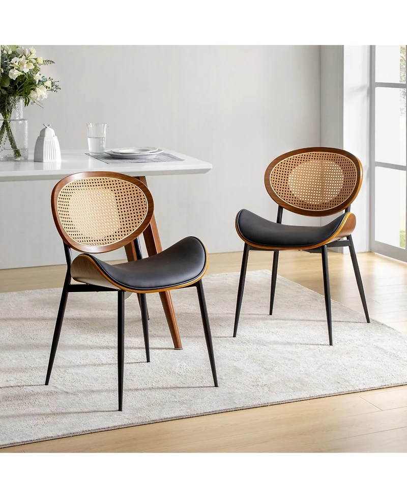Ema Modern Dining Chair with Curved Wood Backrest,Set of 2