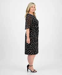 Connected Plus Printed Side-Shirred Butterfly-Sleeve Dress