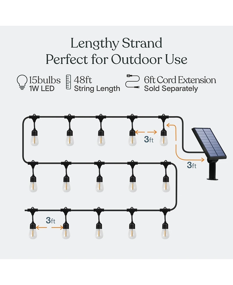 Ambience Pro 48 ft. Outdoor Solar Led String Lights with Warm White Hue