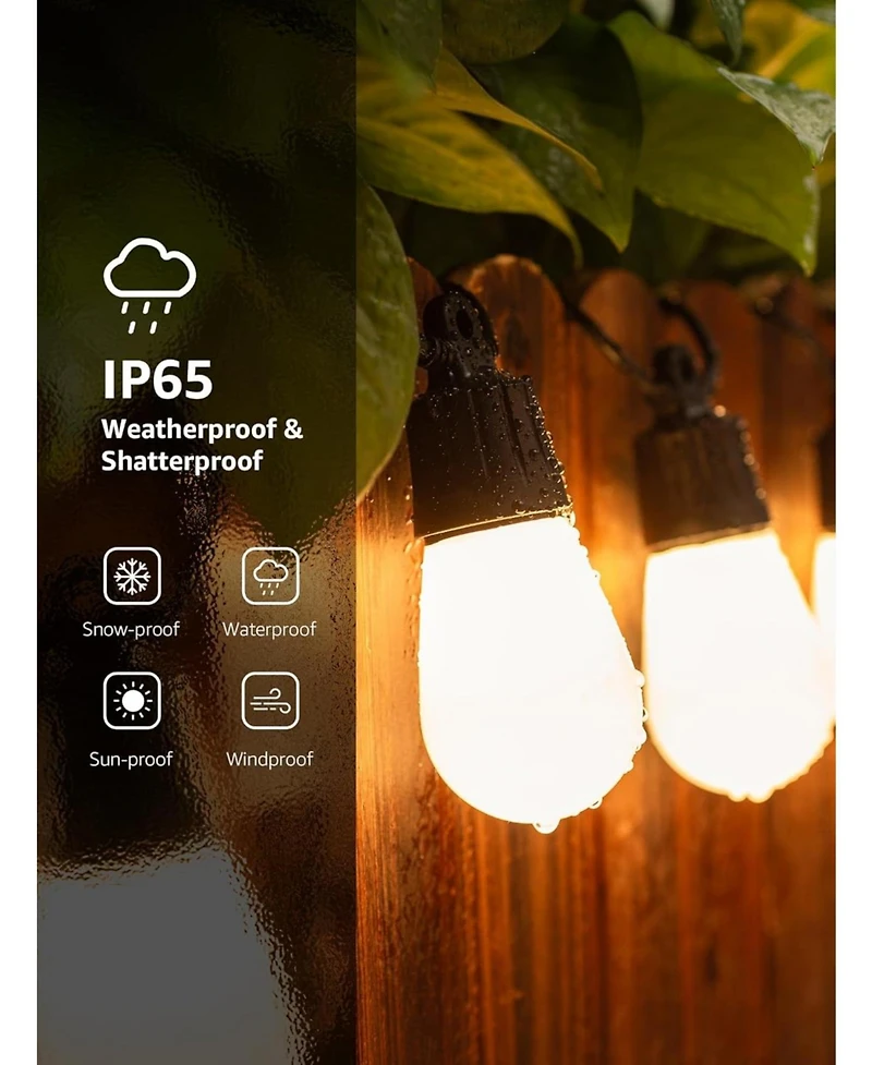 Lepro ZB1 Ai Smart Outdoor String Lights App Control, 54(42+12) ft Rgb+Ic+Warm White Outdoor Lights 15 Led Bulbs, Alexa Google Enabled, No Remote