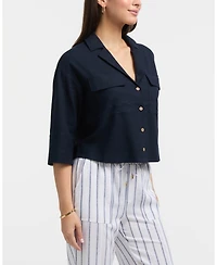 Ellen Tracy Women's 3/4 Sleeve Notch Collar Top
