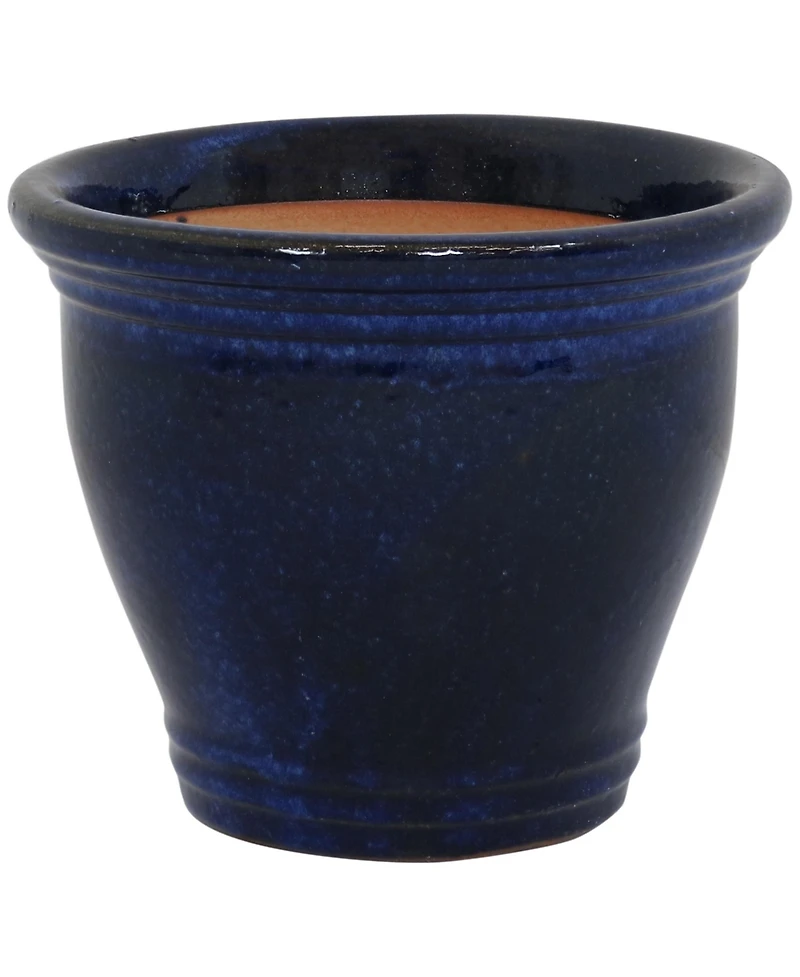 Studio Uv- and Frost-Resistant Ceramic Planters with Drainage Holes and Saucers - 11" Diameter - Imperial Blue - 2-Pack