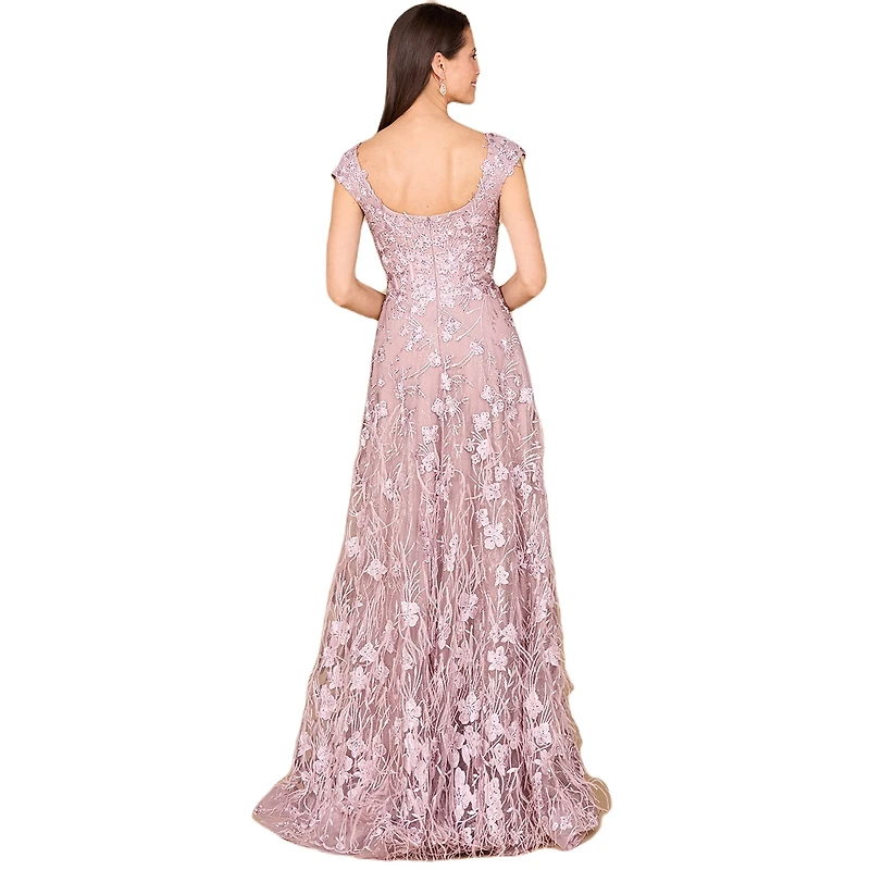 Lara Women's Cap Sleeves, A-line Dress with Feathers