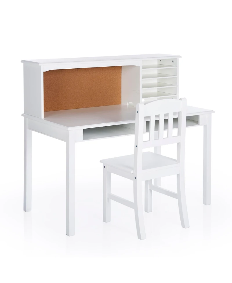 Guidecraft Kids' Media Desk with Hutch and Chair Set – Natural: Kids Table Set, Computer Storage Hutch, Bedroom Furnit