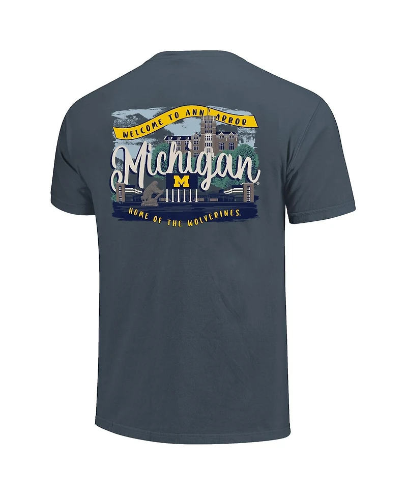 Image One Women's Navy Michigan Wolverines Comfort Colors Campus Scene Drawing Script T-Shirt