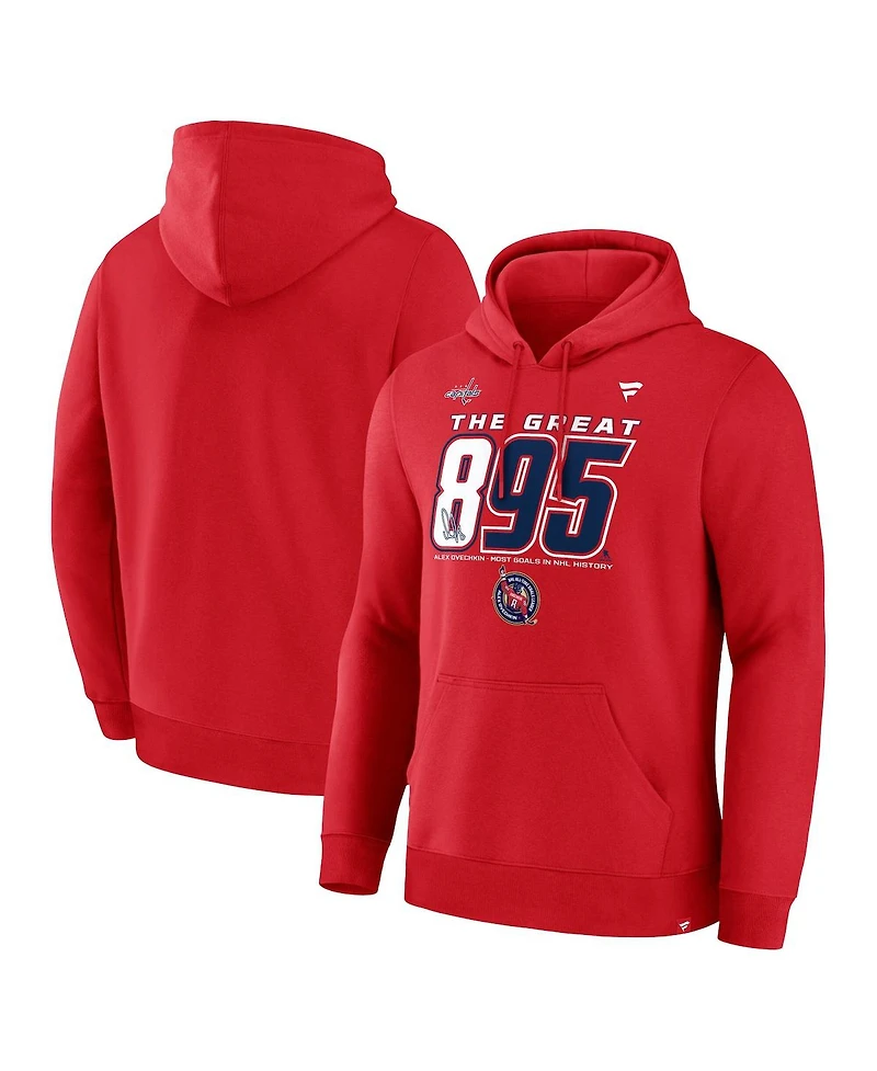 Fanatics Men's Alexander Ovechkin Athletic Red Washington Capitals Nhl All-Time Leading Goal Scorer The Great 895 Pullover Hoodie