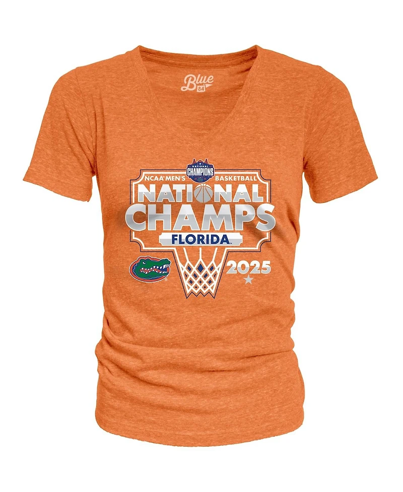 Blue 84 Women's Orange Florida Gators 2025 Ncaa Men's Basketball National Champions Bracket Tri-Blend V-Neck T-Shirt