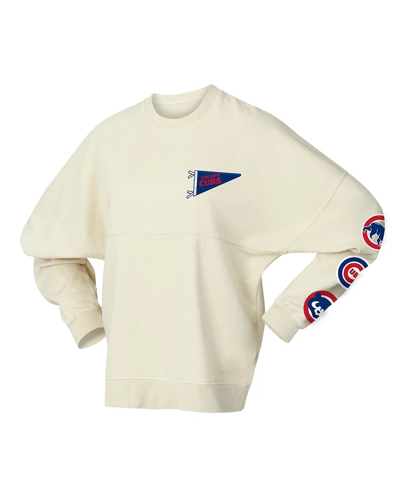 Fanatics Women's Tan Chicago Cubs Pennant Flag Branded Fleece Pullover Sweatshirt