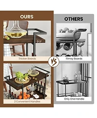 2-tier Home Bar Cart with Lockable Wheels and Heavy-Duty Metal Frame