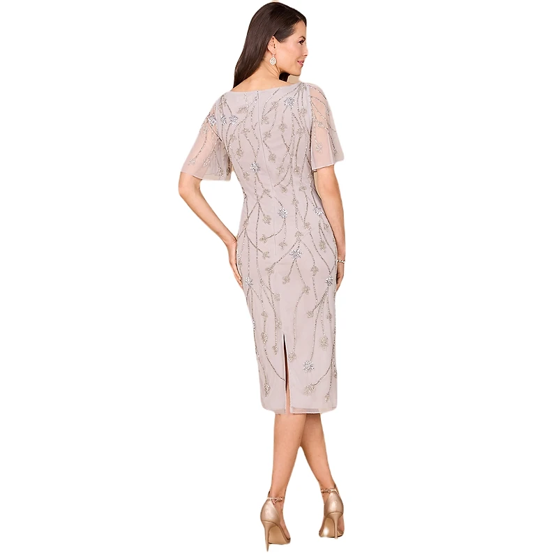 Lara Women's Beaded Midi Dress with Cape Sleeves