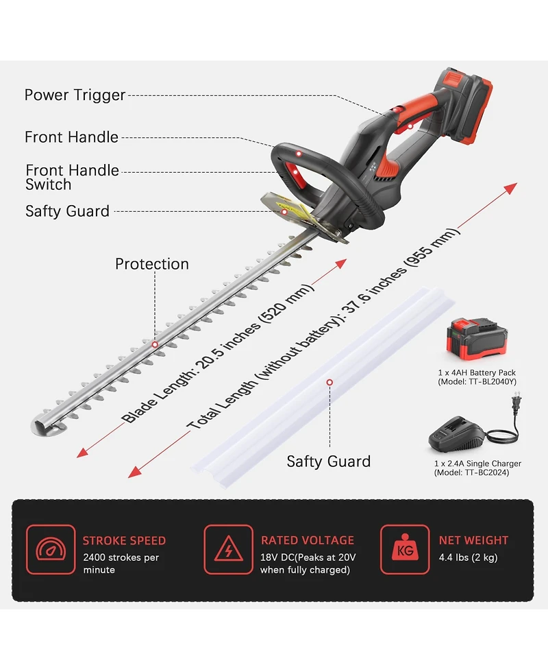 20V Max 20-inch Cordless Hedge Trimmer, Grass Shear & Shrubbery Trimmer (Battery & Charger Included)