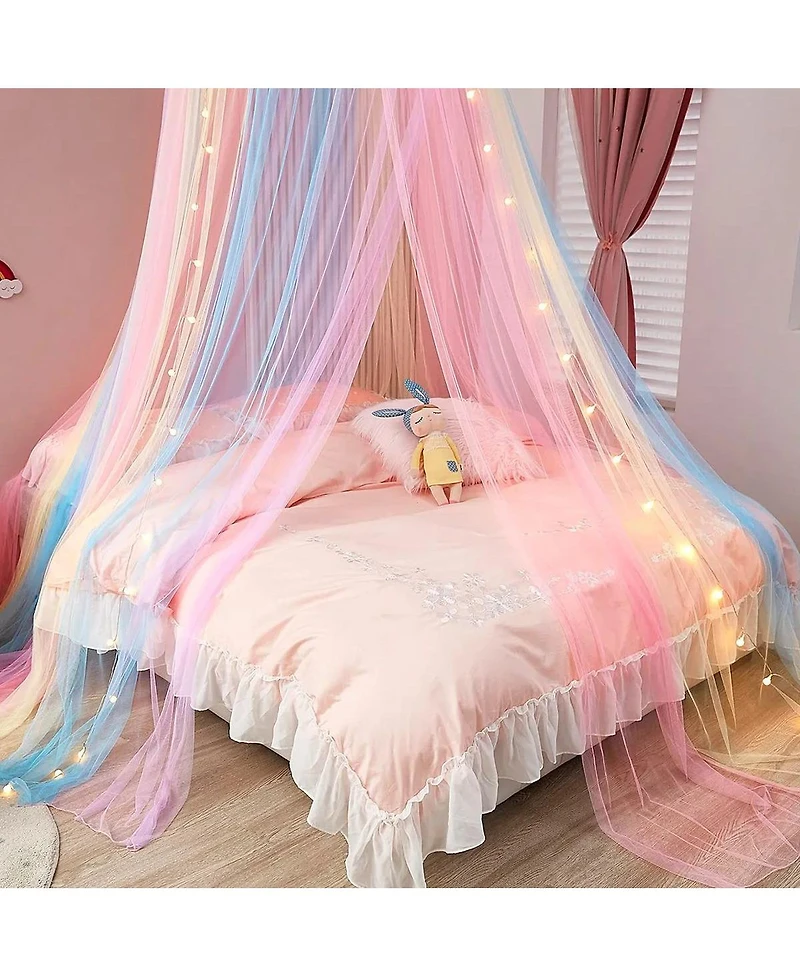 Kate Aurora Breathable Juvi Princess Rainbow Color Hanging Dome Canopy Tent Curtain Drape