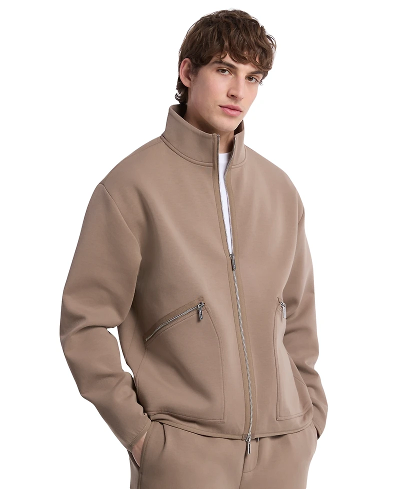 Michael Kors Men's Polished Long Sleeve Mock Neck Zip-Front Jacket