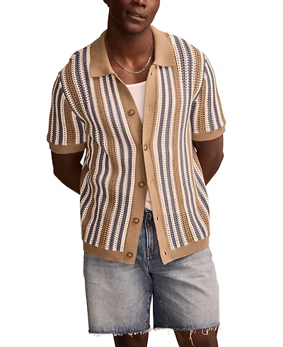 Lucky Brand Men's Short Sleeve Striped Cardigan Sweater