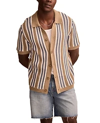 Lucky Brand Men's Short Sleeve Striped Cardigan Sweater