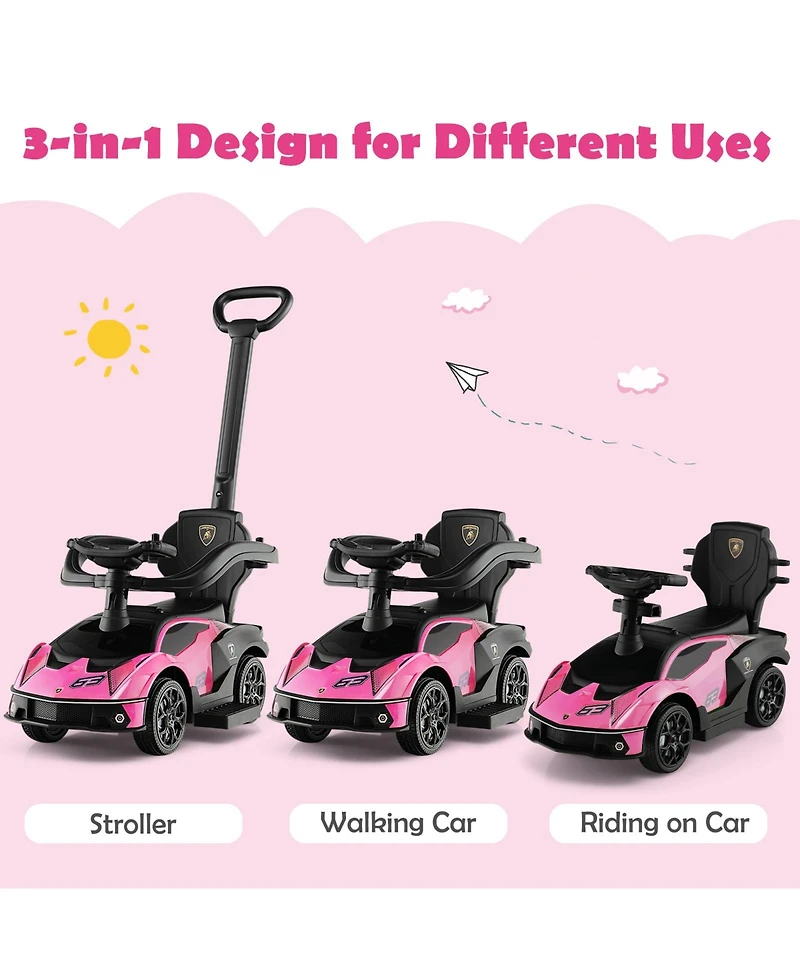 3-in-1 Licensed Lamborghini Ride on Push Car with Handle Guardrail