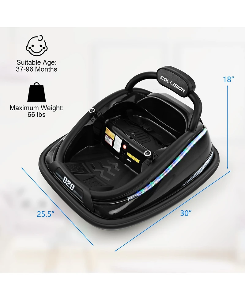 12V Kids Bumper Car Ride on Toy with Remote Control and 360 Degree Spin Rotation