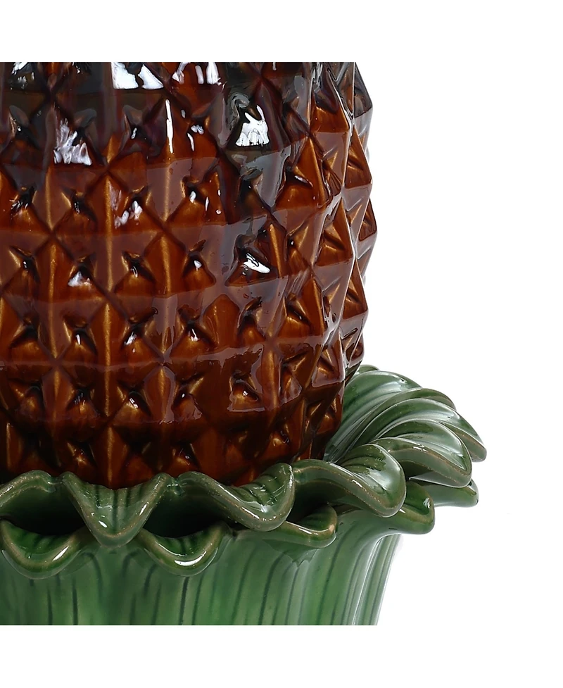 LuxenHome Pineapple Ceramic Indoor/Outdoor 17.1-In Tall Tabletop Fountain, Green Top