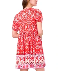 Msk Petite Placed Print Puff-Sleeve Swing Dress