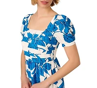 Adrianna Papell Women's Floral-Print Square-Neck A-Line Dress
