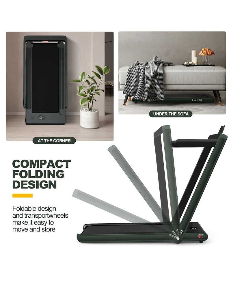 2-in-1 Electric Motorized Folding Treadmill with Dual Display and Speaker