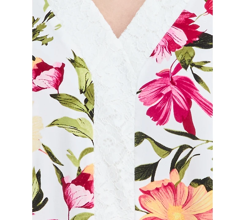 Jm Collection Women's Printed Lace V-Neck Top, Exclusively at Macy's