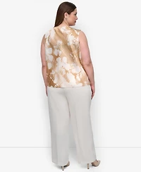 Dkny Plus Printed Cowlneck Sleeveless Blouse