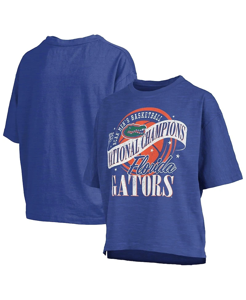 Pressbox Women's Royal Florida Gators 2025 Ncaa Men's Basketball National Champions World Ball Motley Crew Oversized Slub T-Shirt