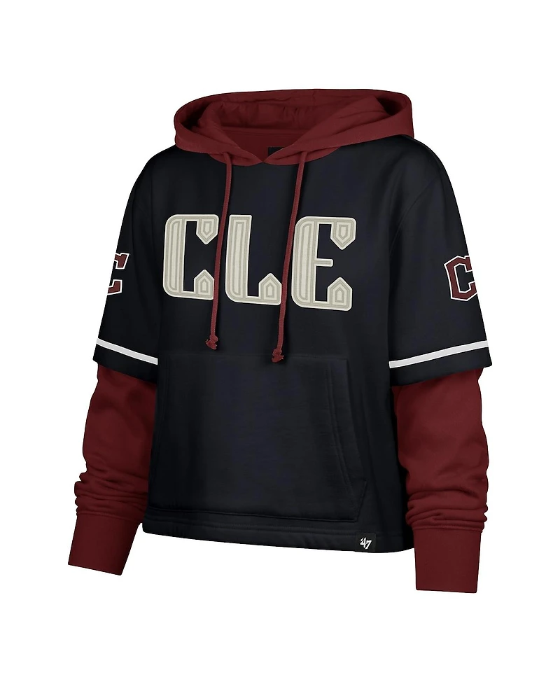 '47 Brand Women's Navy Cleveland Guardians City Connect Shortstop Cropped Pullover Hoodie