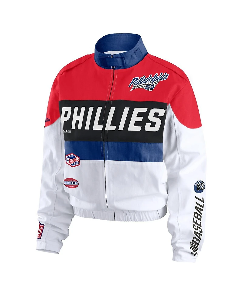 Wear by Erin Andrews Women's Red/White Philadelphia Phillies Racing Full-Zip Jacket