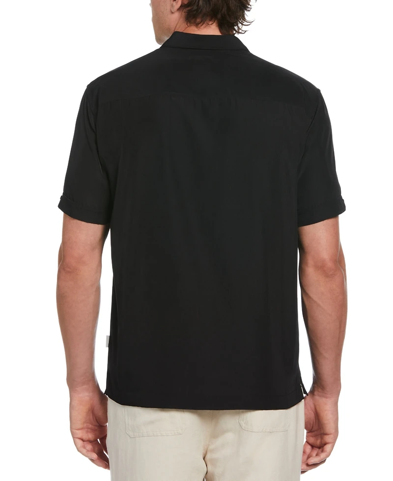 Cubavera Men's Pick Stitch Panel Short Sleeve Button-Down Shirt