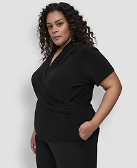 Dkny Plus Short-Sleeve Faux-Wrap Top