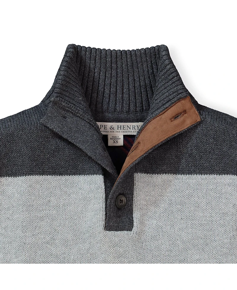 Hope & Henry Baby Boys Long Sleeve Mock Neck Herringbone Cable Sweater