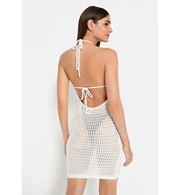 Lscn by Lascana Women's Halter Neck Crochet Cover up Beach Dress