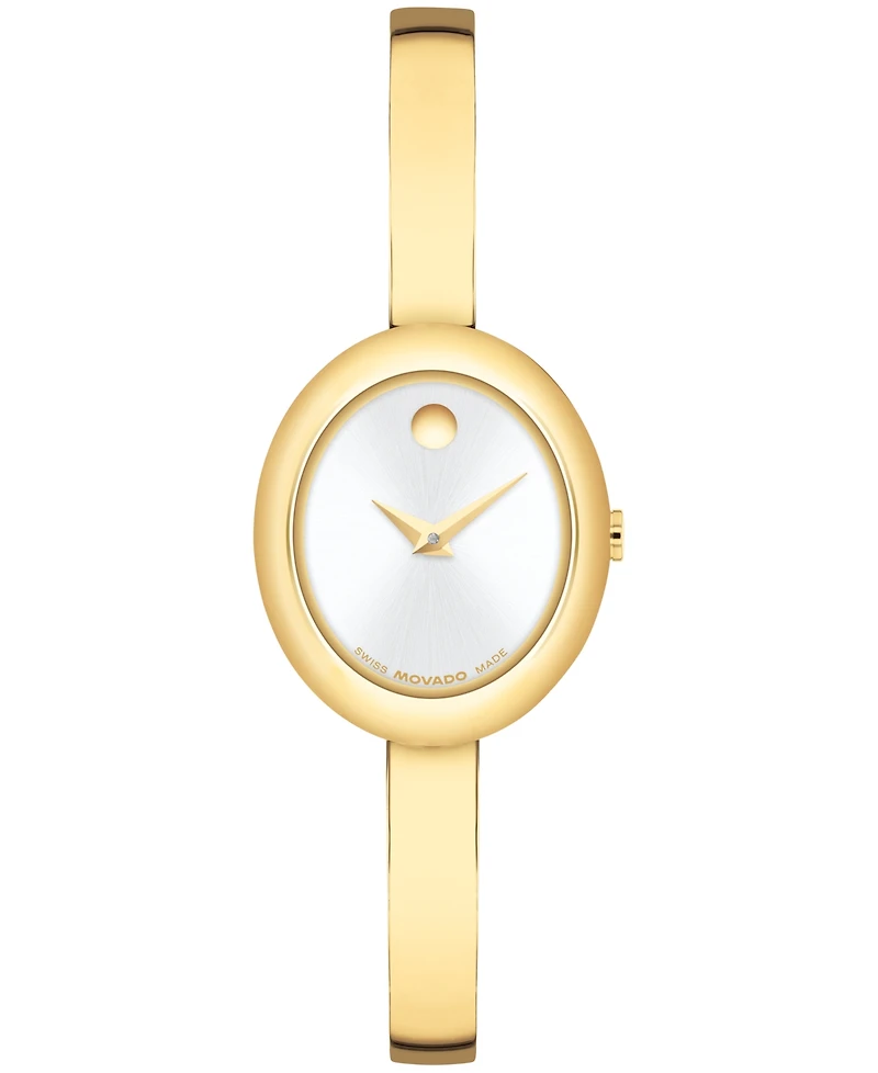 Movado Women's Museum Oval Bangle Swiss Quartz Yellow Pvd Watch, 22 x 26mm